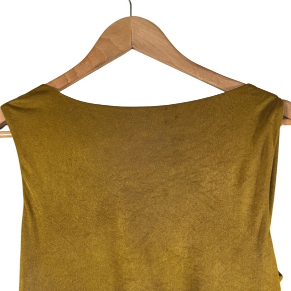 BCBGMAXAZRIA Drape Front Sleeveless Dress with Gold Hardware in Gold Ochre - M - Picture 6 of 9